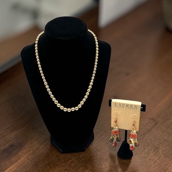 Ralph Lauren Jewelry - NWT Ralph Lauren Dangle Earrings & Gold Tone Graduated Bead Toggle Necklace 17"